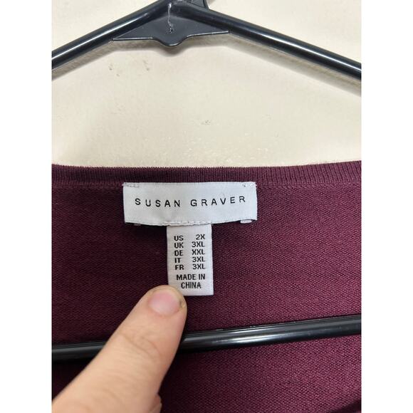 Women’s Size 2X Susan Graver Maroon Faux Layered Sweater Top Blouse - Picture 2 of 3